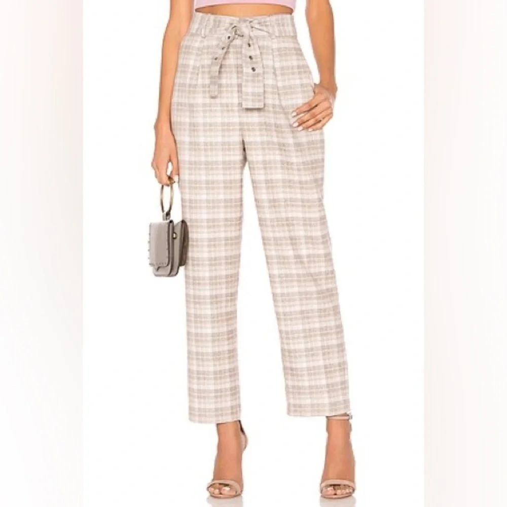 J.O.A Revolve Self Tie Belt High Waist Trouser Plaid Womens Size Small